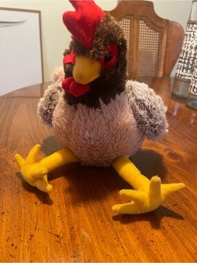 Fiesta Plush Chicken Toy in Brown, Gray and Yellow